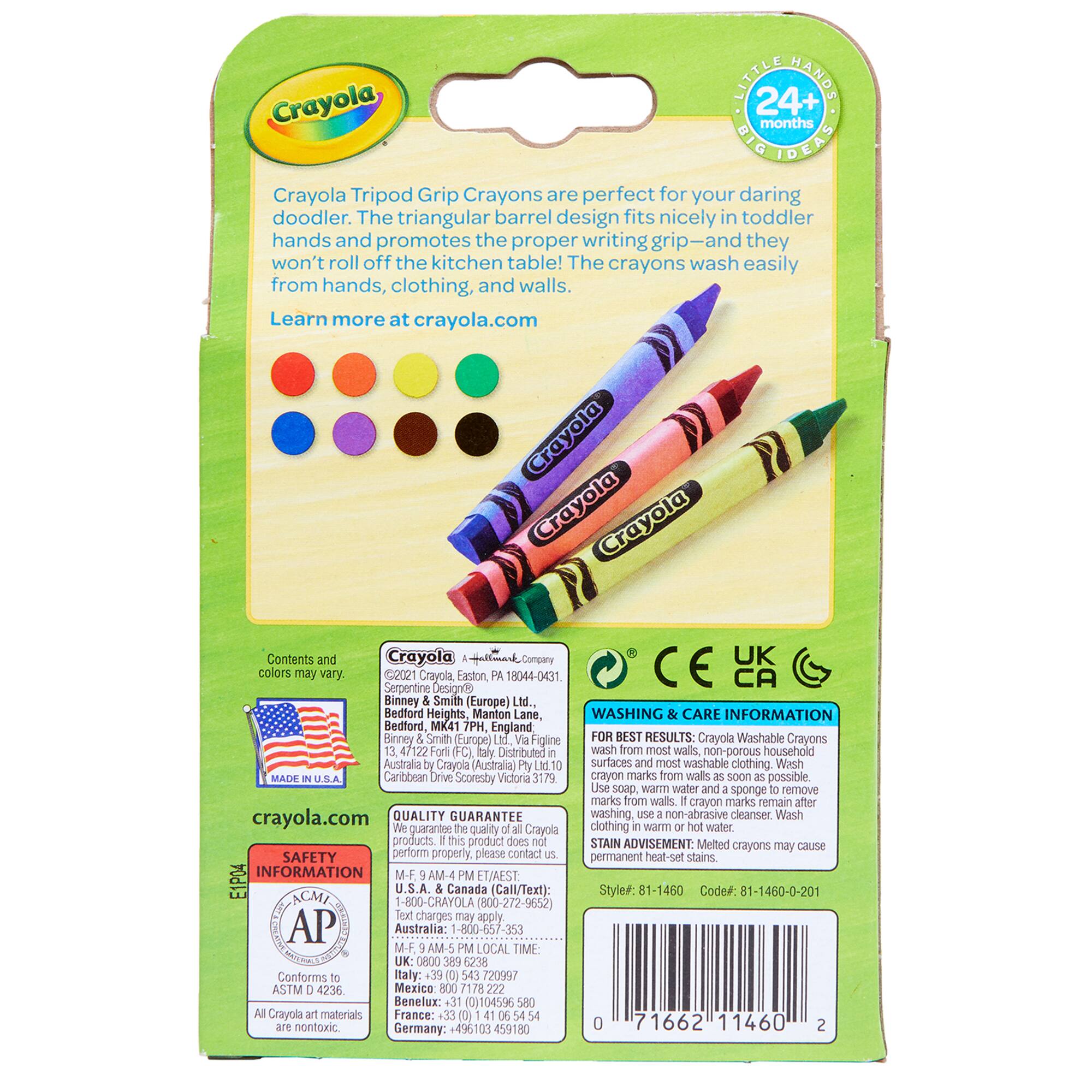 Crayola® Washable Tripod Grip Crayons, 8 Packs of 8